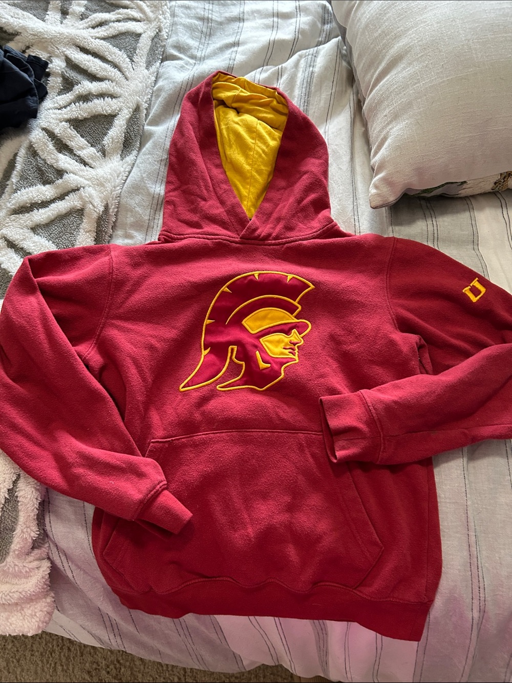 USC Hoodie with Yellow Lined Hood and Embroidered Trojan Emblem 6/7